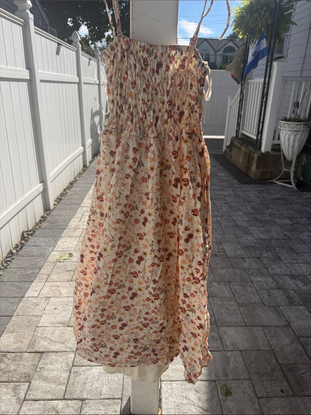 Forever 21 Cream Floral Smocked Midi Dress with Rust Accents